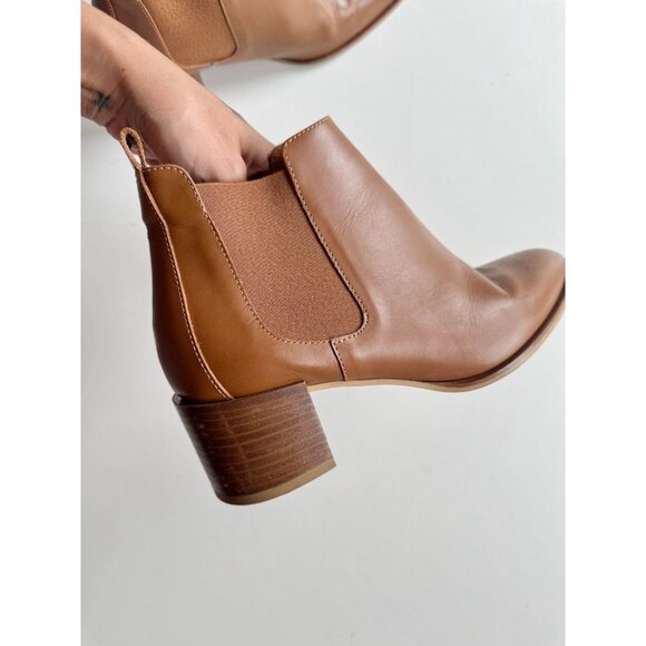 EVERLANE The Heel Boot Cognac Brown Leather Block Heel Ankle Boots, Size 6.5 - Picture 4 of 15